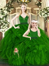 Fabulous Green Sleeveless Beading and Ruffles Floor Length 15 Quinceanera Dress