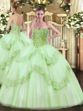 Floor Length Ball Gowns Sleeveless Apple Green Vestidos de Quinceanera Lace Up