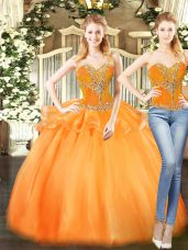 Classical Orange Red Ball Gowns Beading and Ruffles 15 Quinceanera Dress Lace Up Organza Sleeveless Floor Length