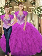 Floor Length Ball Gowns Sleeveless Fuchsia Quinceanera Gown Lace Up