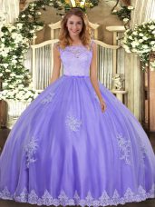 Fancy Tulle Sleeveless Floor Length Vestidos de Quinceanera and Lace and Appliques