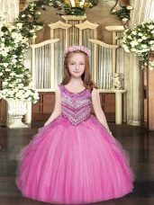 Perfect Sleeveless Lace Up Floor Length Beading and Ruffles Little Girls Pageant Gowns