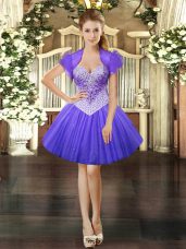 Lavender Tulle Lace Up Dress for Prom Sleeveless Mini Length Beading