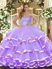 Edgy Sweetheart Sleeveless Lace Up Quinceanera Dresses Lavender Organza