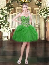 Fashionable Sleeveless Mini Length Beading and Ruffles Lace Up Prom Evening Gown with Green