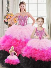 Enchanting Multi-color Ball Gowns Organza Sweetheart Sleeveless Beading and Ruffles Floor Length Lace Up Sweet 16 Dresses