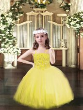 Lovely Floor Length Ball Gowns Sleeveless Yellow Party Dress Lace Up