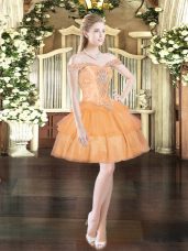 Graceful Orange Red Lace Up Off The Shoulder Beading and Ruffled Layers Prom Dress Organza Sleeveless