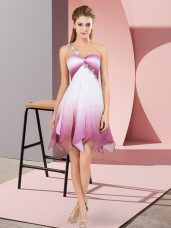 Customized Fading Color Sleeveless Asymmetrical Prom Evening Gown and Beading