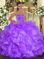 Sleeveless Lace Up Floor Length Beading and Ruffles Quinceanera Dress