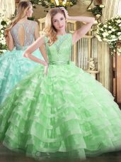Organza Sleeveless Floor Length Quinceanera Gown and Lace and Ruffled Layers