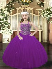 Popular Floor Length Purple Party Dress for Girls Straps Sleeveless Lace Up