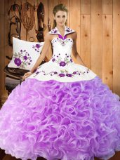 Elegant Floor Length Lace Up Quinceanera Dress Lilac for Military Ball and Sweet 16 and Quinceanera with Embroidery