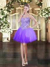 Decent Mini Length Lace Up Prom Party Dress Lavender for Prom and Party with Appliques