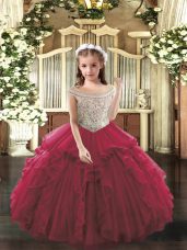 Customized Sleeveless Floor Length Beading and Ruffles Lace Up Pageant Gowns For Girls with Fuchsia