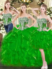 Ball Gowns Vestidos de Quinceanera Green Sweetheart Organza Sleeveless Floor Length Lace Up