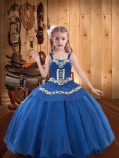 Blue Lace Up Kids Formal Wear Beading and Embroidery and Ruffles Sleeveless Floor Length
