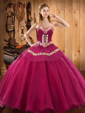 Ball Gowns Quinceanera Gown Fuchsia Sweetheart Tulle Sleeveless Floor Length Lace Up