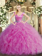 Lilac Zipper 15th Birthday Dress Ruffles Sleeveless Floor Length