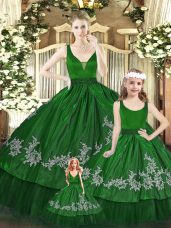 Most Popular V-neck Sleeveless Organza 15th Birthday Dress Beading and Appliques Zipper