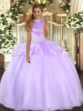 Lavender Sleeveless Tulle Backless Ball Gown Prom Dress for Military Ball and Sweet 16 and Quinceanera