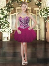 Popular Fuchsia Prom Dresses Prom and Party with Beading and Ruffles Sweetheart Sleeveless Lace Up