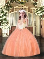 Orange Red Lace Up Little Girls Pageant Dress Beading Sleeveless Floor Length