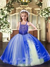 Sweet Royal Blue Ball Gowns Beading Party Dress Wholesale Lace Up Tulle Sleeveless Floor Length