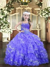 Stunning Straps Sleeveless Organza Child Pageant Dress Beading and Ruffled Layers Lace Up
