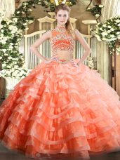 New Arrival Sleeveless Beading and Ruffled Layers Backless Sweet 16 Quinceanera Dress