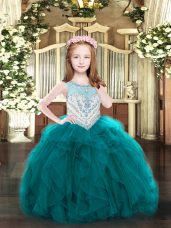 Custom Design Sleeveless Beading and Ruffles Zipper Little Girl Pageant Dress