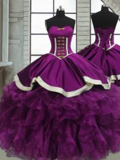 High Class Sweetheart Sleeveless Lace Up Quinceanera Gowns Purple Satin and Organza