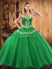 Smart Sweetheart Sleeveless Vestidos de Quinceanera Floor Length Embroidery Green Satin and Tulle