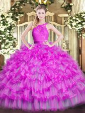 Hot Selling Sleeveless Zipper Floor Length Ruffled Layers Vestidos de Quinceanera