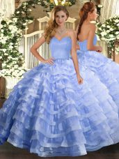 Stunning Light Blue Ball Gowns Organza Sweetheart Sleeveless Ruffled Layers Floor Length Lace Up Quinceanera Gowns