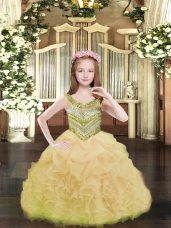 Scoop Sleeveless Organza Little Girls Pageant Gowns Beading and Ruffles and Pick Ups Lace Up