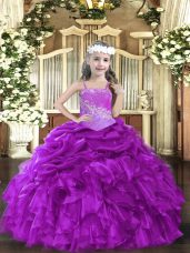Attractive Straps Sleeveless Lace Up Womens Party Dresses Purple Organza