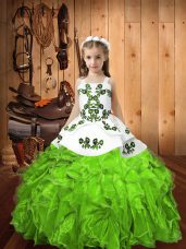 High Quality Lace Up Straps Embroidery and Ruffles Child Pageant Dress Organza Sleeveless