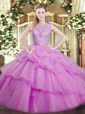 Noble Scoop Sleeveless Backless Sweet 16 Quinceanera Dress Lilac Organza