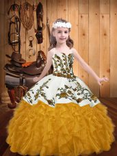 Great Organza Sleeveless Floor Length Party Dresses and Embroidery and Ruffles