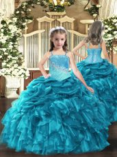 Sleeveless Embroidery and Ruffles Lace Up Kids Formal Wear