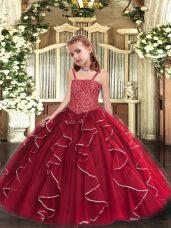 High Class Red Sleeveless Tulle Lace Up Juniors Party Dress for Sweet 16 and Quinceanera