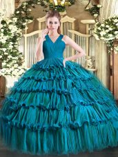 Fancy V-neck Sleeveless Organza Quinceanera Dresses Ruffled Layers Zipper