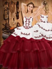 Colorful Wine Red 15 Quinceanera Dress Strapless Sleeveless Sweep Train Lace Up