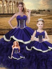 Floor Length Purple Vestidos de Quinceanera Satin and Organza Sleeveless Beading and Ruffles