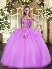 Unique Floor Length Ball Gowns Sleeveless Lilac Quinceanera Gowns Lace Up