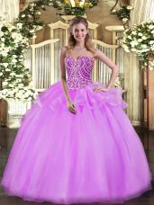 Unique Floor Length Ball Gowns Sleeveless Lilac Quinceanera Gowns Lace Up