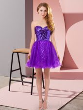 Tulle Sweetheart Sleeveless Zipper Sequins Prom Dress in Purple