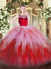 Latest Multi-color Organza Zipper Quinceanera Dresses Sleeveless Floor Length Beading and Ruffles