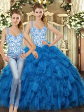 Modern Sleeveless Lace Up Floor Length Beading and Ruffles 15 Quinceanera Dress